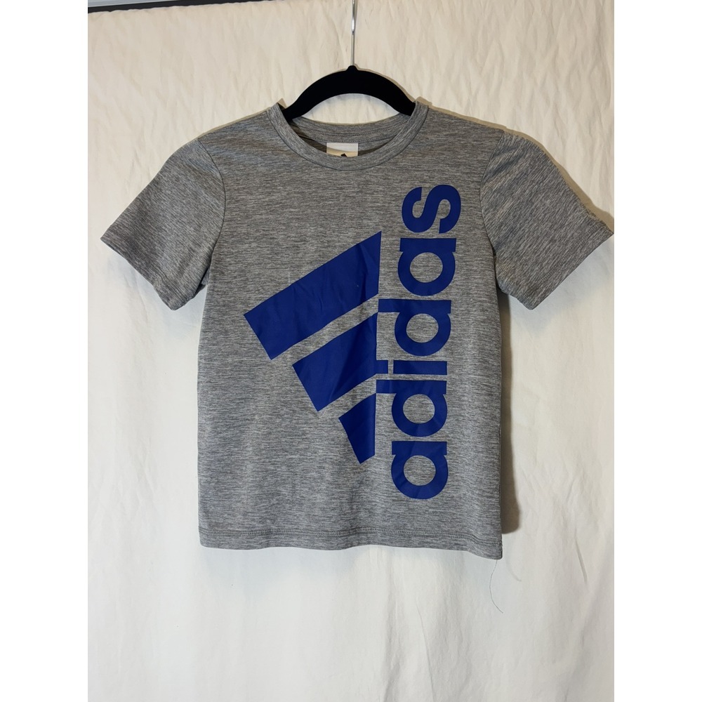 Adidas Logo Boys Grey Cotton Crew Neck Short Sleeve The Go To‎ T Shirt Sz 6 Y18